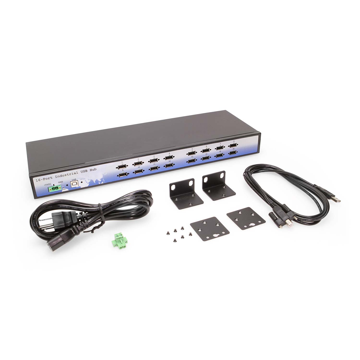 16 Port USB 2.0 Rack-Mountable Hub Internal Power Supply, ESD Surge & Port LEDs - Coolgear