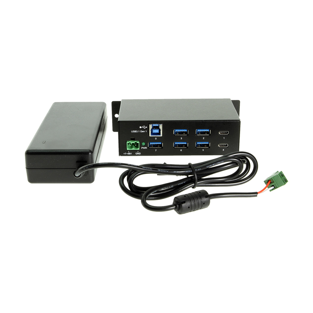USB-C 7 Port Hub 2 Ports – 5 Ports Type-A - DIN Rail w/Power Adapter Coolgear