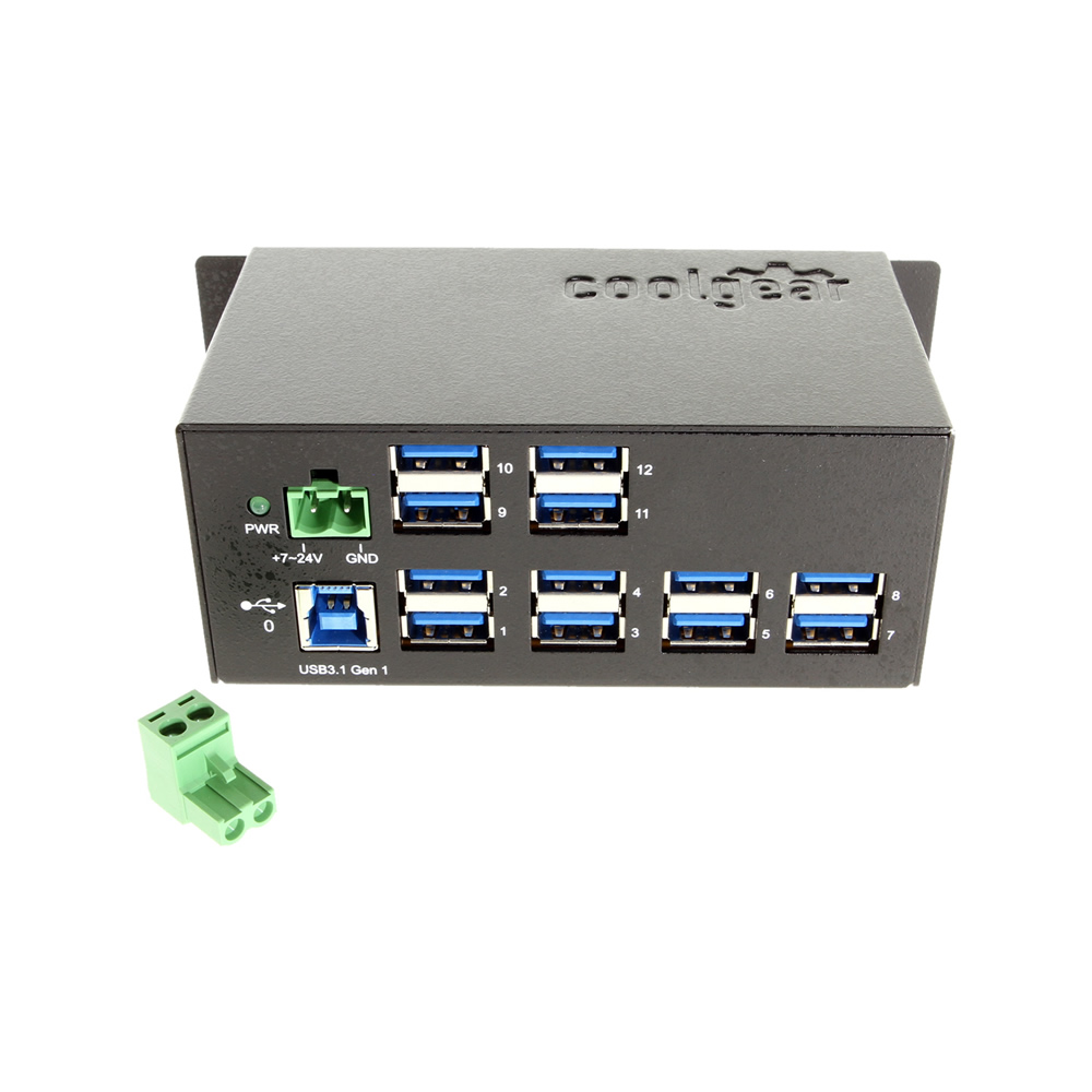 Coolgear 7-port USB-C 3.2 Hub w/ 15KV ESD Surge Protection DIN RAIL Mount