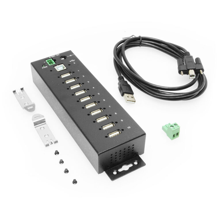 10 Port USB 2.0 Hub w/ ESD Surge Protection Screw Locking Ports - Coolgear